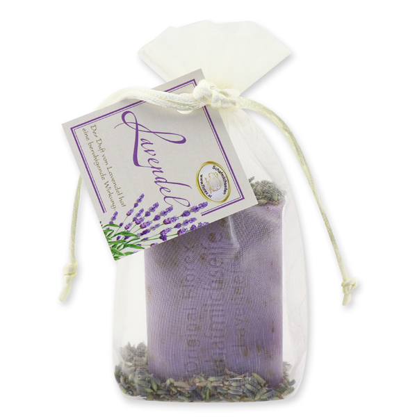 Schafmilchseife eckig 100g, mit Lavendelblüten im Organzasackerl, Lavendel 