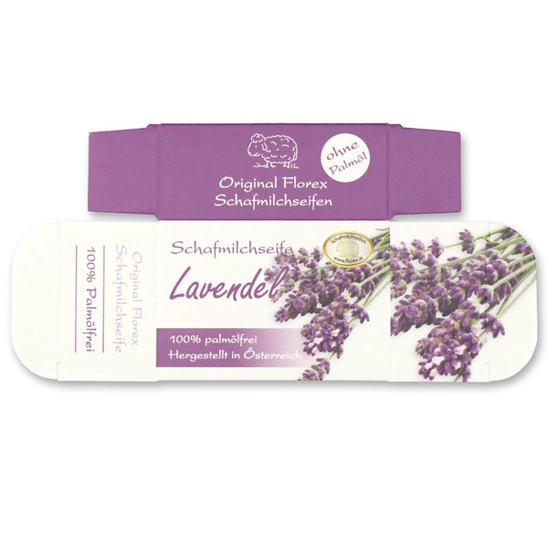 Papier-Schachtel MC für Palmölfreie Schafmilchseife eckig 100g, Lavendel 