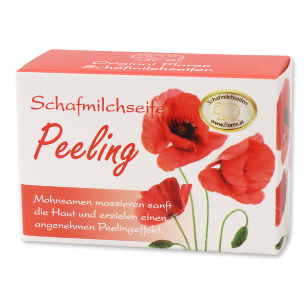 Schafmilchseife eckig 100g Schachtel, Peeling mit Mohn 