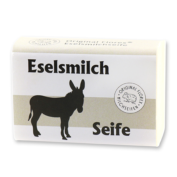 Milchseife eckig 100g mit Schleife, Eselsmilchseife 