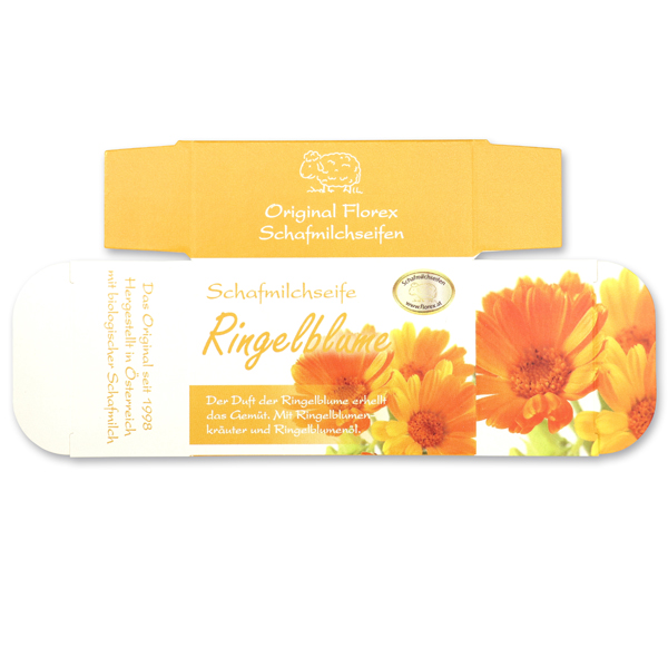 Papier-Schachtel MC für Schafmilchseife eckig 100g, Ringelblume 
