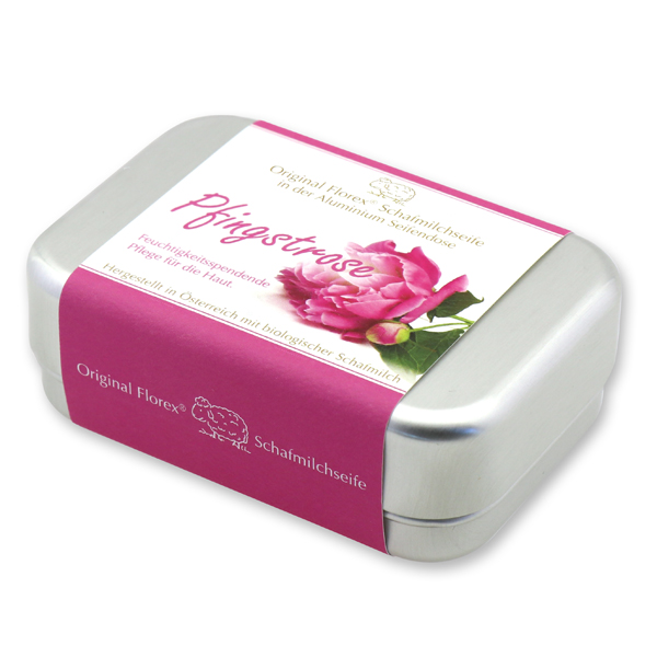 Sheep milk soap square 100g in a can, Peony 