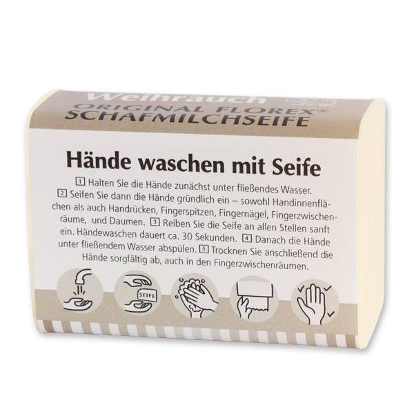 Schafmilchseife eckig 100g "Hände waschen mit Seife", Weihrauch 
