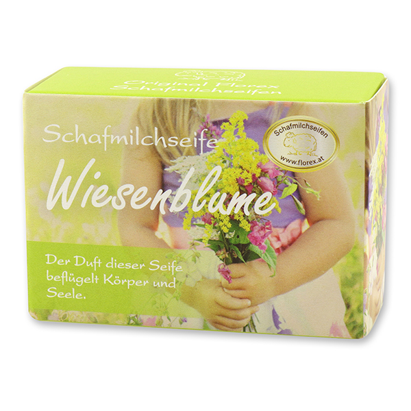 Schafmilchseife eckig 100g in Schachtel, Wiesenblume 