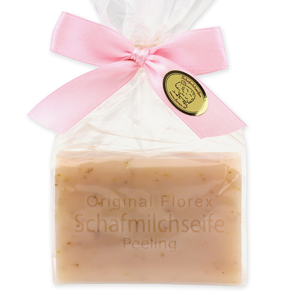 Schafmilchseife eckig 100g in Cello, Peeling rosa 