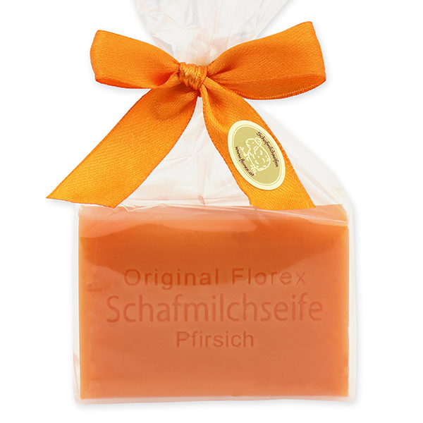 Sheep milk soap square 100g in a cellophane bag, Peach 
