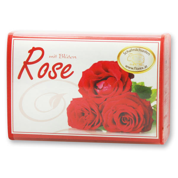 Sheep milk soap square 100g modern, Rose with petals 