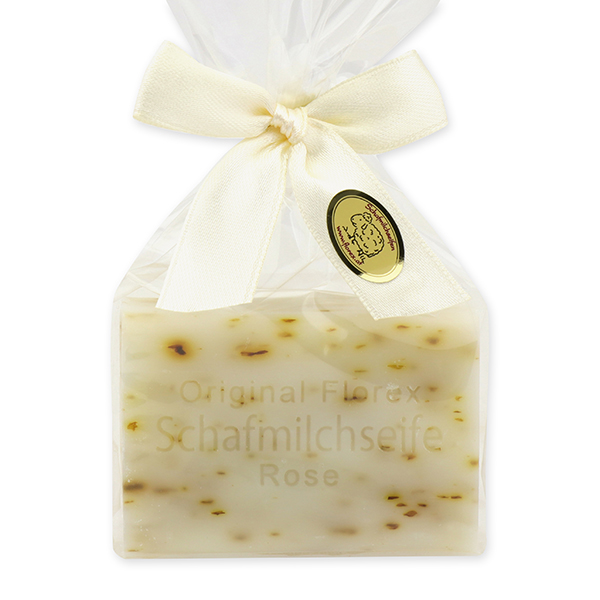 Sheep milk soap square 100g in a cellophane bag, Rose "Annabelle" 