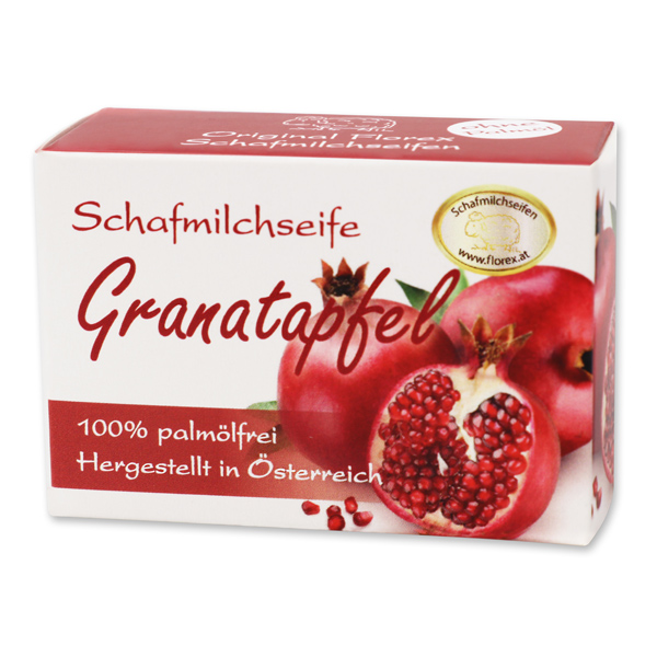 Palmölfreie Schafmilchseife eckig 100g Schachtel, Granatapfel 