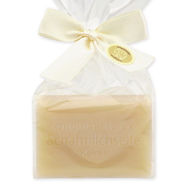 Sheep milk soap square 100g in a cellophane bag, Coconut 