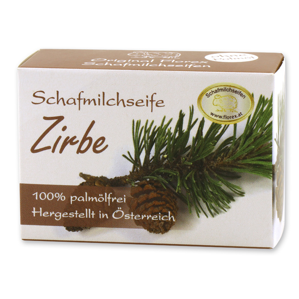 Palmölfreie Schafmilchseife eckig 100g Schachtel, Zirbe 