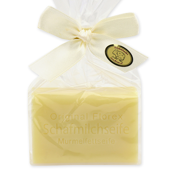 Milchseife eckig 100g in Cello, Murmelfettseife 