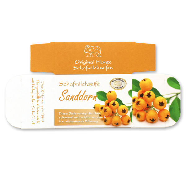 Papier-Schachtel MC für Schafmilchseife eckig 100g, Sanddorn 