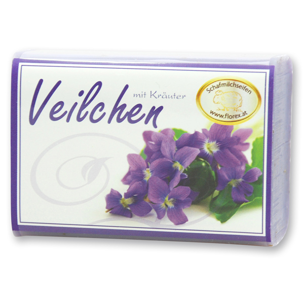 Sheep milk soap square 100g modern, Viola with herbs 