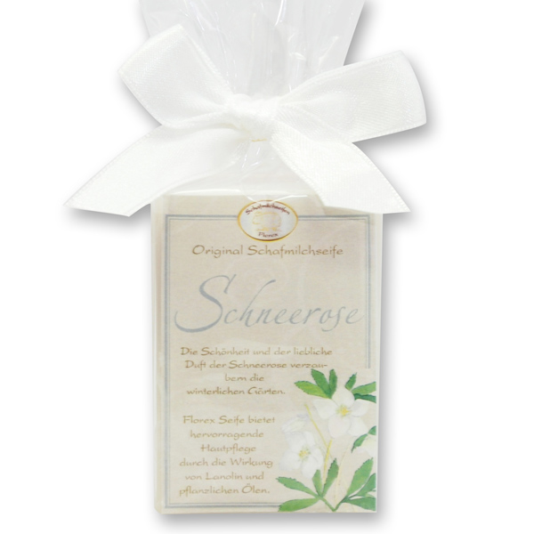 Sheep milk soap square 100g classic in cellophane, Chrismtas rose white 