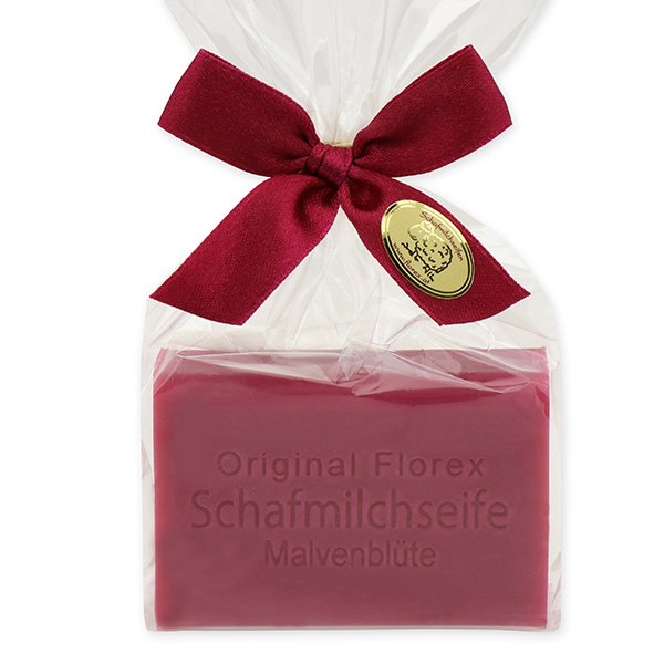 Sheep milk soap square 100g in a cellophane bag, Mallow flower 