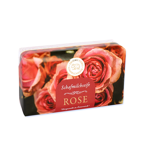 Schafmilchseife eckig 200g "Goldene Momente", Rose mit Blüten 