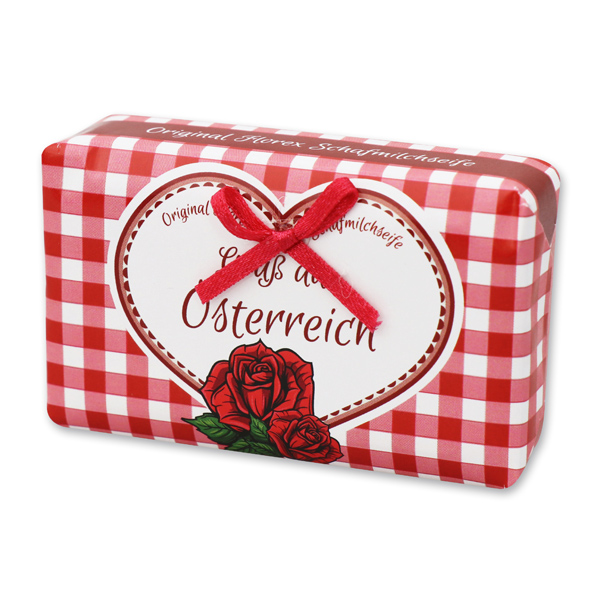 Schafmilchseife Luxus 100g "Grüße aus Österreich", Rose mit Blüten 