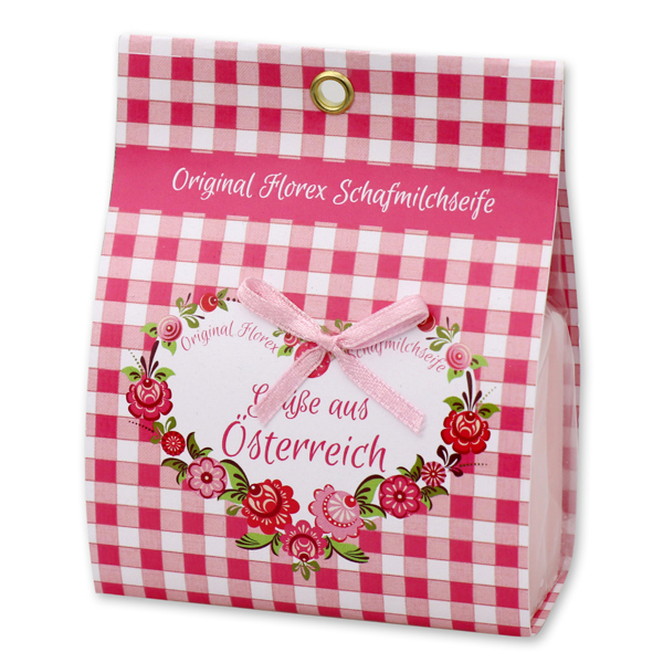 Sheep milk soap 100g in a paper-bag "Greetings from Austria", Peony 