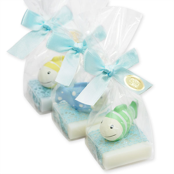 Sheep milk soap 35g decorated with a fish in a cellophane, Classic/forget-me-not 