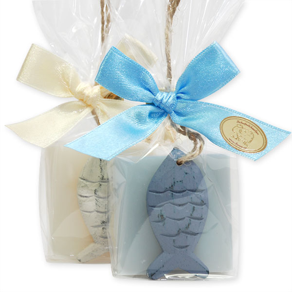 Sheep milk soap 35g decorated with a fish in a cellophane, Classic/forget-me-not 