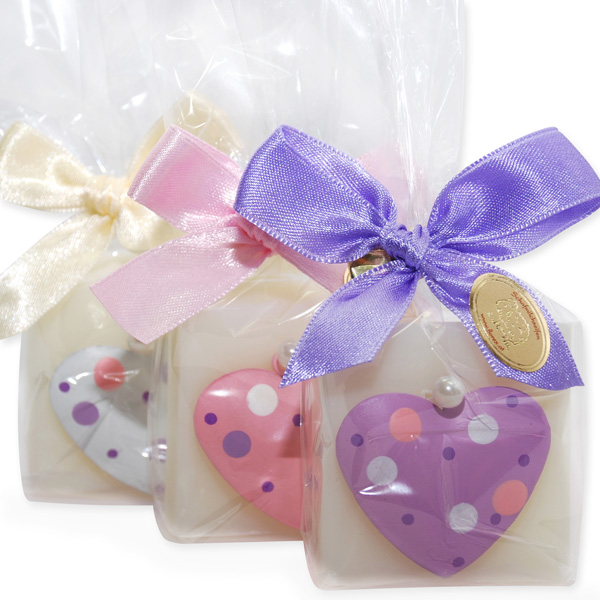 Sheep milk soap 35g decorated with a heart  in a cellophane, Classic 