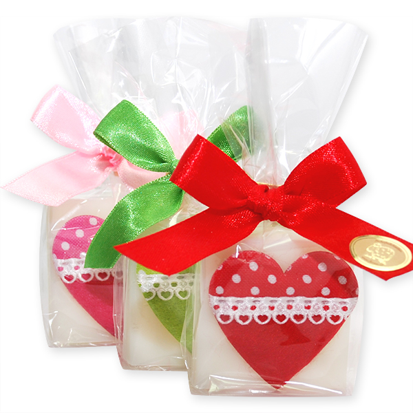 Sheep milk soap 35g decorated with a heart in a cellophane, Classic 