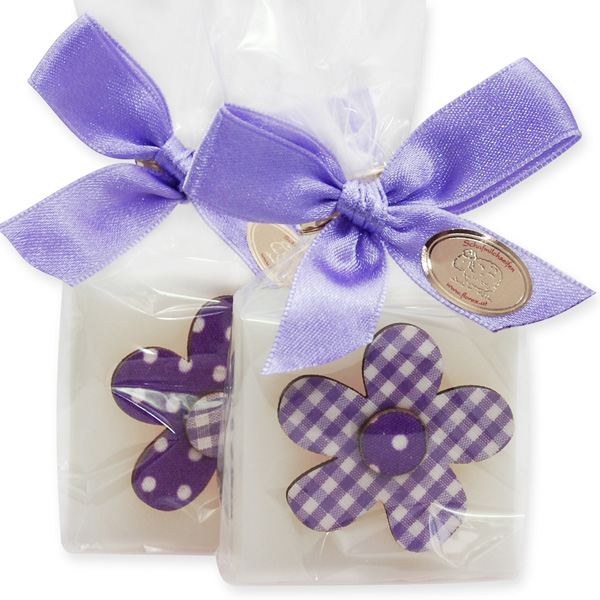 Schafmilchseife Quadrat 35g dekoriert mit Blume in Cello, Classic 