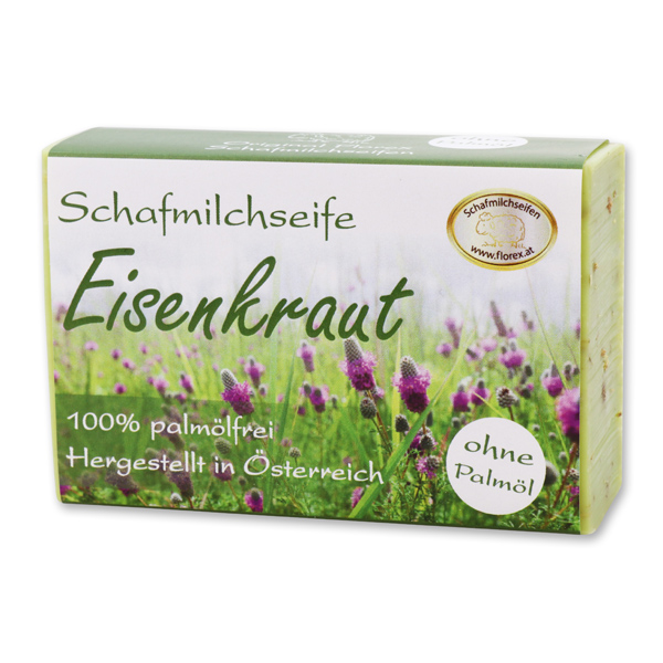 Palmölfreie Schafmilchseife eckig 150g modern, Eisenkraut 