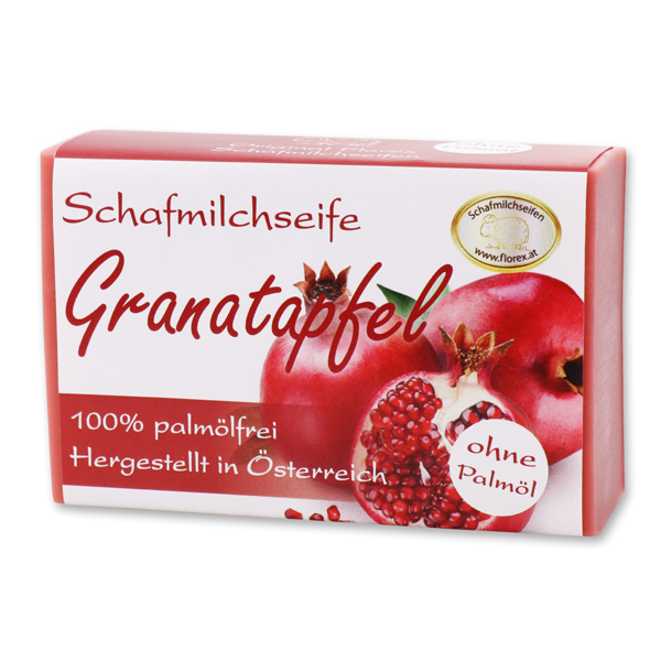 Palmölfreie Schafmilchseife eckig 150g modern, Granatapfel 