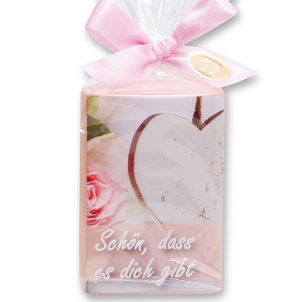 Sheep milk soap 150g in a cellophane bag "Schön, dass es dich gibt", Peony 