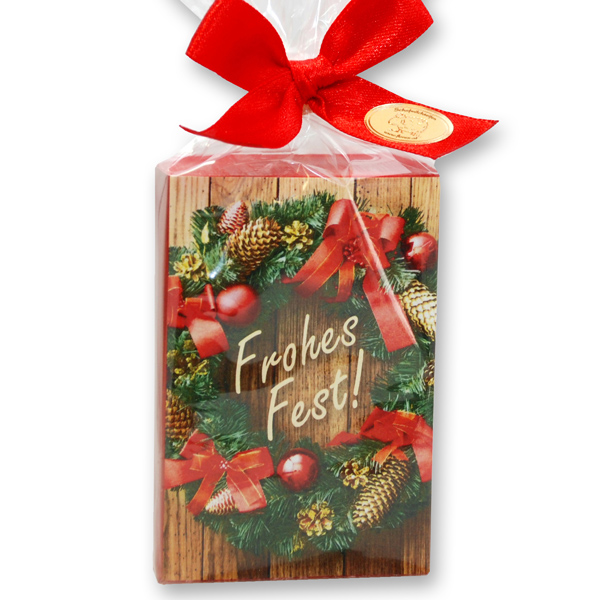Schafmilchseife eckig 150g in Cello "Frohes Fest", Granatapfel 