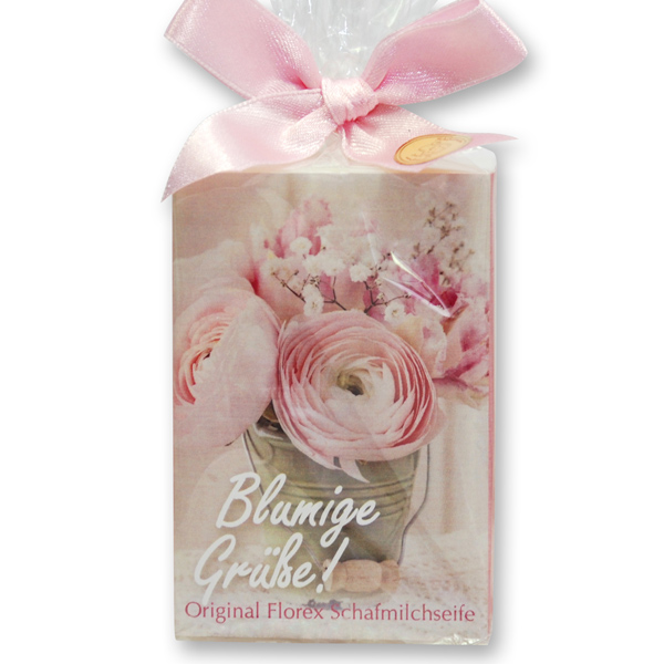 Schafmilchseife eckig 150g in Cello "Blumige Grüße", Classic 