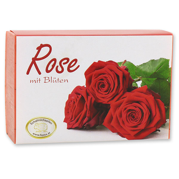 Sheep milk soap square 150g modern, Rose with petals 