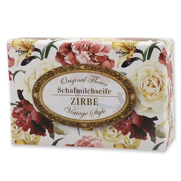 Schafmilchseife eckig 150g "Vintage-Motiv 150", Zirbe 