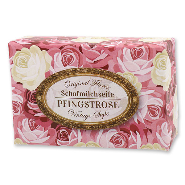 Schafmilchseife eckig 150g "Vintage-Motiv 151", Pfingstrose 