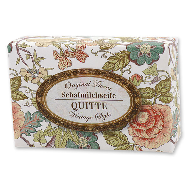 Schafmilchseife eckig 150g "Vintage-Motiv 165", Quitte 