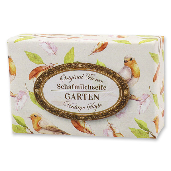 Schafmilchseife eckig 150g "Vintage-Motiv 167", Gartenseife 