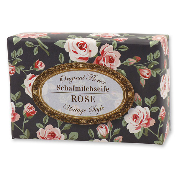 Schafmilchseife eckig 150g "Vintage-Motiv 171", Rose 