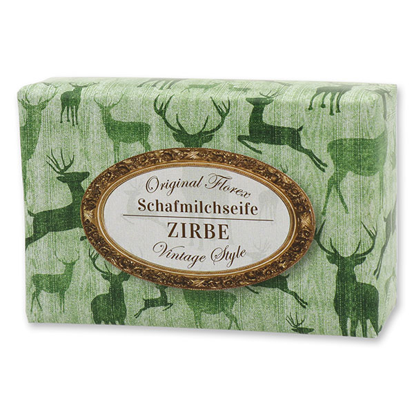 Schafmilchseife eckig 150g "Vintage-Motiv 178", Zirbe 