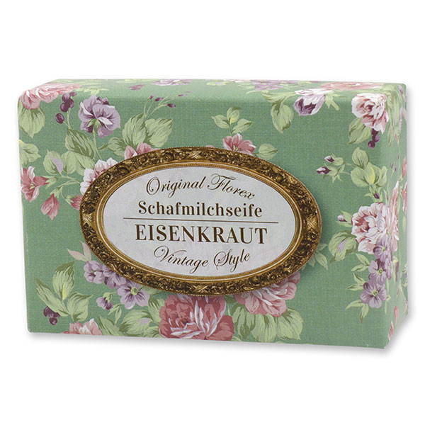 Schafmilchseife eckig 150g "Vintage-Motiv 18", Eisenkraut 