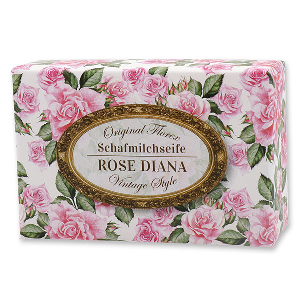 Schafmilchseife eckig 150g "Vintage-Motiv 193", Rose Diana 