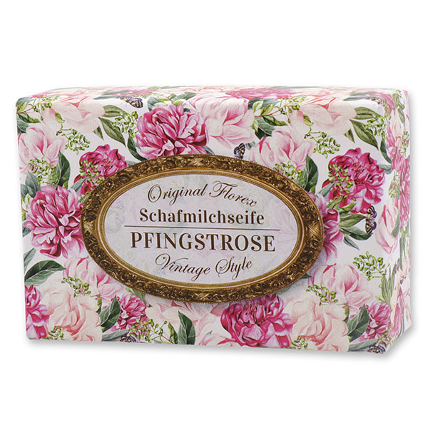 Schafmilchseife eckig 150g "Vintage-Motiv 194", Pfingstrose 
