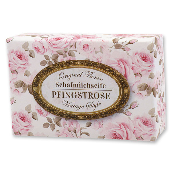 Schafmilchseife eckig 150g "Vintage-Motiv 195", Pfingstrose 