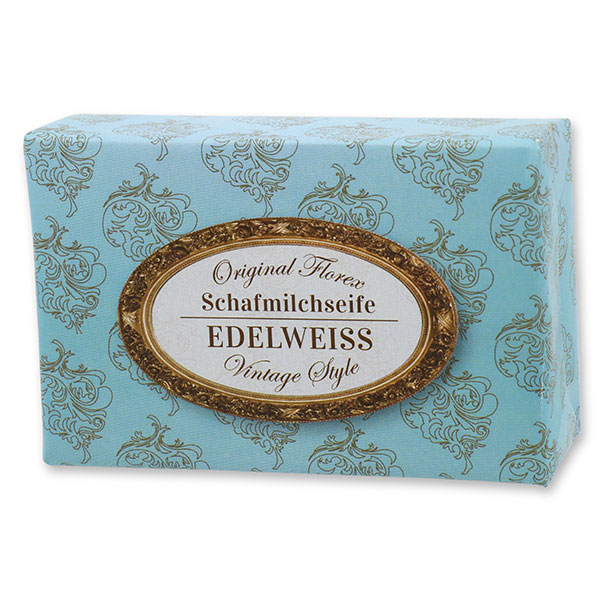 Schafmilchseife eckig 150g "Vintage-Motiv 2", Edelweiß 