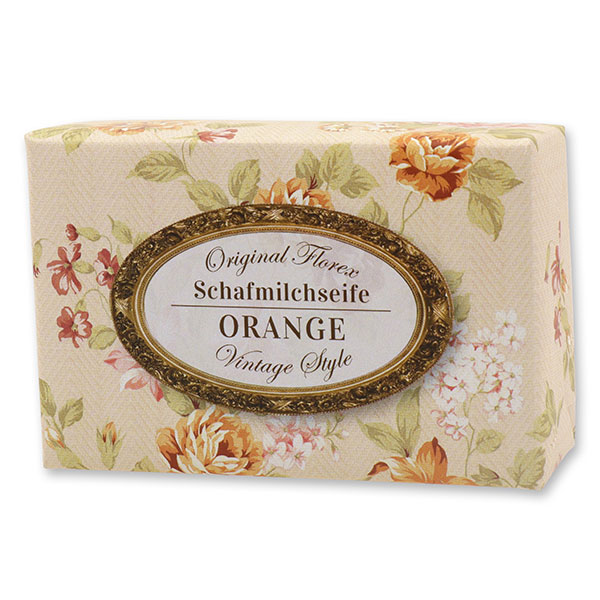 Schafmilchseife eckig 150g "Vintage-Motiv 20", Orange 