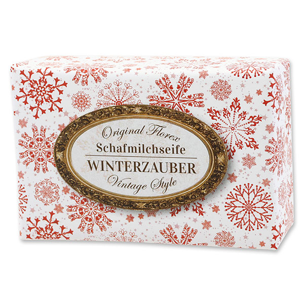 Schafmilchseife eckig 150g "Vintage-Motiv 208", Winterzauber 