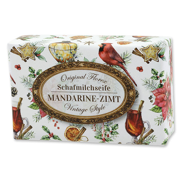 Schafmilchseife eckig 150g "Vintage-Motiv 216", Mandarine-Zimt 