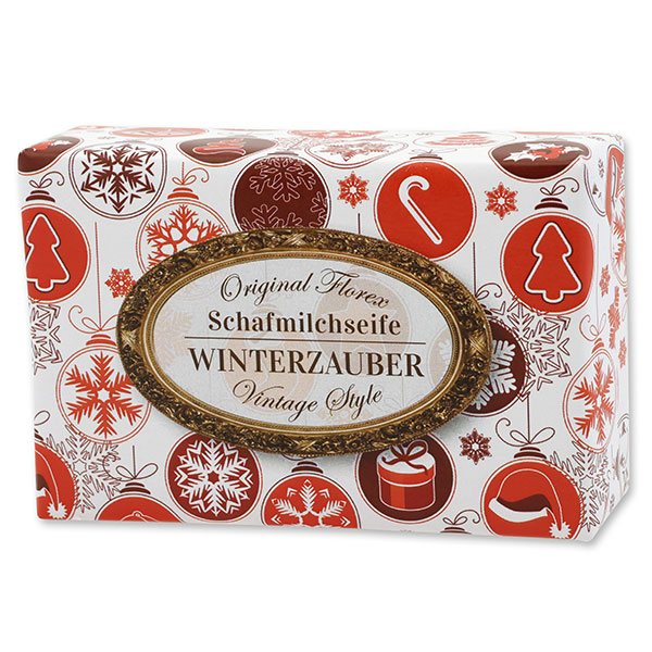 Schafmilchseife eckig 150g "Vintage-Motiv 46", Winterzauber 
