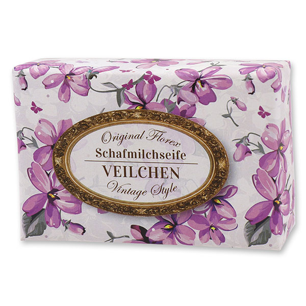 Schafmilchseife eckig 150g "Vintage-Motiv 58", Veilchen 
